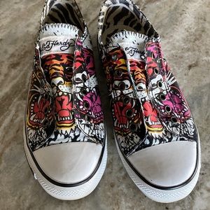 Ed Hardy Tiger Sneakers Tiger Art Laceless Low Rise Slip On Size 7